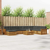 vidaXL Soffgrupper 9 pcs Naturlig och Antracit Massivt Akaciaträ