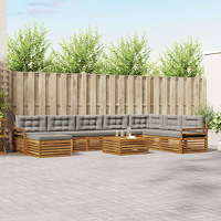 vidaXL Soffgrupper 9 pcs Naturlig och Ljus Grå Massivt Akaciaträ