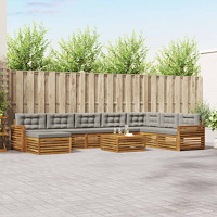 vidaXL Soffgrupper 9 pcs Naturlig och Ljus Grå Massivt Akaciaträ