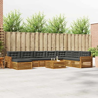 vidaXL Soffgrupper 9 pcs Naturlig och Antracit Massivt Akaciaträ