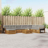 vidaXL Soffgrupper 9 pcs Naturlig och Ljus Grå Massivt Akaciaträ