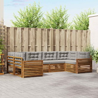 vidaXL Soffgrupper 6 pcs Naturlig och Ljus Grå Massivt Akaciaträ