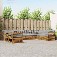 vidaXL Soffgrupper 9 pcs Naturlig och Ljus Grå Massivt Akaciaträ