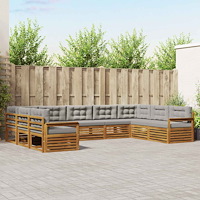 vidaXL Soffgrupper 9 pcs Naturlig och Ljus Grå Massivt Akaciaträ