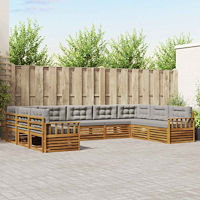 vidaXL Soffgrupper 9 pcs Naturlig och Ljus Grå Massivt Akaciaträ