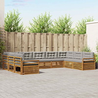 vidaXL Soffgrupper 9 pcs Naturlig och Ljus Grå Massivt Akaciaträ