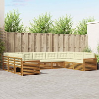 vidaXL Soffgrupper 9 pcs Naturlig och Grädde Massivt Akaciaträ