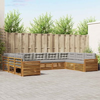 vidaXL Soffgrupper 9 pcs Naturlig och Ljus Grå Massivt Akaciaträ