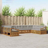 vidaXL Soffgrupper 9 pcs Naturlig och Ljus Grå Massivt Akaciaträ