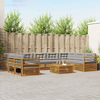 vidaXL Soffgrupper 10 pcs Naturlig och Ljus Grå Massivt Akaciaträ