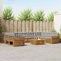 vidaXL Soffgrupper 10 pcs Naturlig och Ljus Grå Massivt Akaciaträ