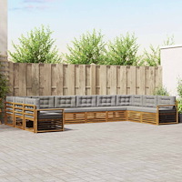 vidaXL Soffgrupper 10 pcs Naturlig och Ljus Grå Massivt Akaciaträ