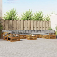 vidaXL Soffgrupper 11 pcs Naturlig och Ljus Grå Massivt Akaciaträ