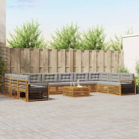 vidaXL Soffgrupper 11 pcs Naturlig och Ljus Grå Massivt Akaciaträ