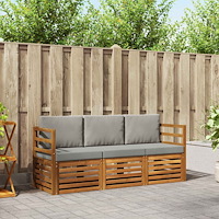 vidaXL Soffgrupper 3 pcs Naturlig och Ljus Grå Massivt Akaciaträ