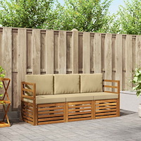 vidaXL Soffgrupper 3 pcs Naturlig och Beige Massivt Akaciaträ