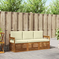 vidaXL Soffgrupper 3 pcs Naturlig och Grädde Massivt Akaciaträ