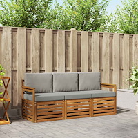 vidaXL Soffgrupper 3 pcs Naturlig och Ljus Grå Massivt Akaciaträ