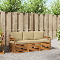 vidaXL Soffgrupper 3 pcs Naturlig och Beige Massivt Akaciaträ