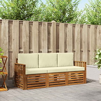 vidaXL Soffgrupper 3 pcs Naturlig och Grädde Massivt Akaciaträ