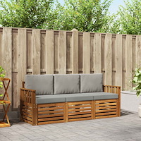 vidaXL Soffgrupper 3 pcs Naturlig och Ljus Grå Massivt Akaciaträ