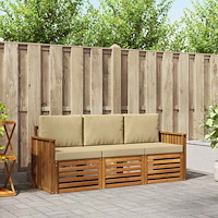 vidaXL Soffgrupper 3 pcs Naturlig och Beige Massivt Akaciaträ