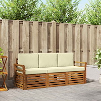 vidaXL Soffgrupper 3 pcs Naturlig och Grädde Massivt Akaciaträ