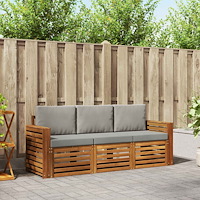 vidaXL Soffgrupper 3 pcs Naturlig och Ljus Grå Massivt Akaciaträ