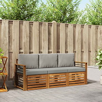 vidaXL Soffgrupper 3 pcs Naturlig och Ljus Grå Massivt Akaciaträ