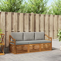 vidaXL Soffgrupper 3 pcs Naturlig och Ljus Grå Massivt Akaciaträ