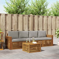 vidaXL Soffgrupper 5 pcs Naturlig och Ljus Grå Massivt Akaciaträ