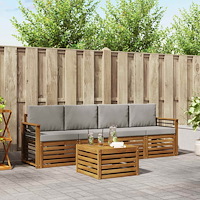 vidaXL Soffgrupper 5 pcs Naturlig och Ljus Grå Massivt Akaciaträ