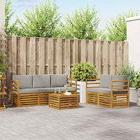 vidaXL Soffgrupper 6 pcs Naturlig och Ljus Grå Massivt Akaciaträ