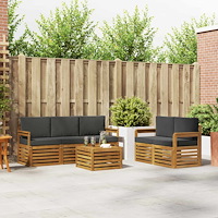 vidaXL Soffgrupper 6 pcs Naturlig och Antracit Massivt Akaciaträ