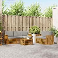 vidaXL Soffgrupper 6 pcs Naturlig och Ljus Grå Massivt Akaciaträ