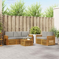 vidaXL Soffgrupper 6 pcs Naturlig och Ljus Grå Massivt Akaciaträ