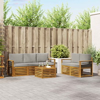 vidaXL Soffgrupper 6 pcs Naturlig och Ljus Grå Massivt Akaciaträ