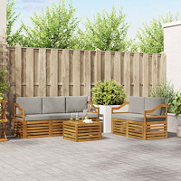 vidaXL Soffgrupper 6 pcs Naturlig och Ljus Grå Massivt Akaciaträ