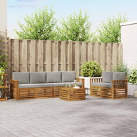 vidaXL Soffgrupper 7 pcs Naturlig och Ljus Grå Massivt Akaciaträ