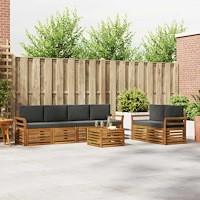 vidaXL Soffgrupper 7 pcs Naturlig och Antracit Massivt Akaciaträ