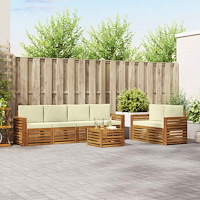 vidaXL Soffgrupper 7 pcs Naturlig och Grädde Massivt Akaciaträ