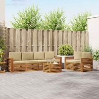 vidaXL Soffgrupper 7 pcs Naturlig och Beige Massivt Akaciaträ