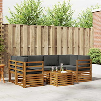 vidaXL Soffgrupper 7 pcs Naturlig och Antracit Massivt Akaciaträ