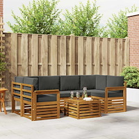 vidaXL Soffgrupper 7 pcs Naturlig och Antracit Massivt Akaciaträ