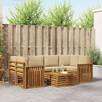 vidaXL Soffgrupper 7 pcs Naturlig och Beige Massivt Akaciaträ