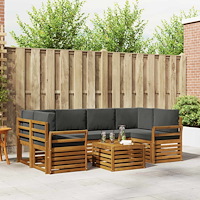 vidaXL Soffgrupper 7 pcs Naturlig och Antracit Massivt Akaciaträ