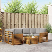 vidaXL Soffgrupper 7 pcs Naturlig och Ljus Grå Massivt Akaciaträ