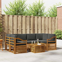 vidaXL Soffgrupper 7 pcs Naturlig och Antracit Massivt Akaciaträ