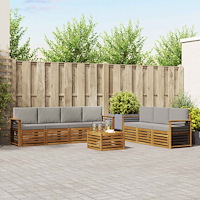 vidaXL Soffgrupper 8 pcs Naturlig och Ljus Grå Massivt Akaciaträ