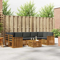 vidaXL Soffgrupper 8 pcs Naturlig och Antracit Massivt Akaciaträ